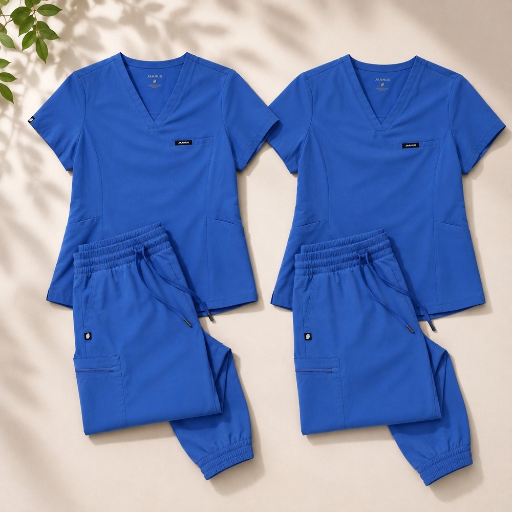 LOT of 2 Jaanuu Scrub Sets Womens 1X/XL Cecil Blue Relaxed V-Neck Jogger *read